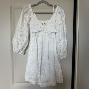 Banana Republic White Long Sleeve Eyelet Dress